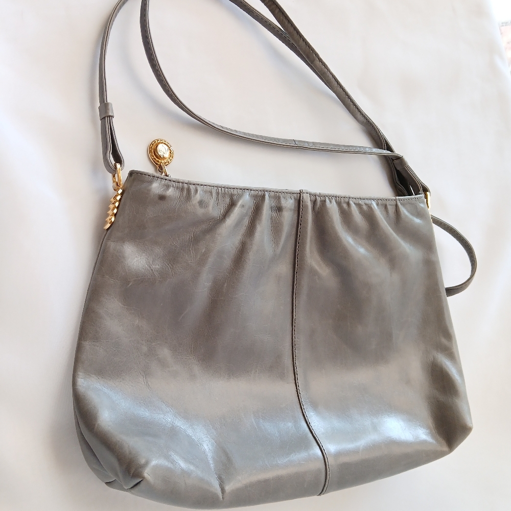 Vintage 1980’s Frank More Grey Leather Made In Italy Shoulder Bag Crossbody